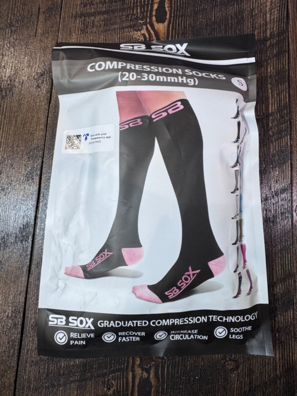 SB SOX Compression Socks Black & Pink unisex men women - Small or Medium